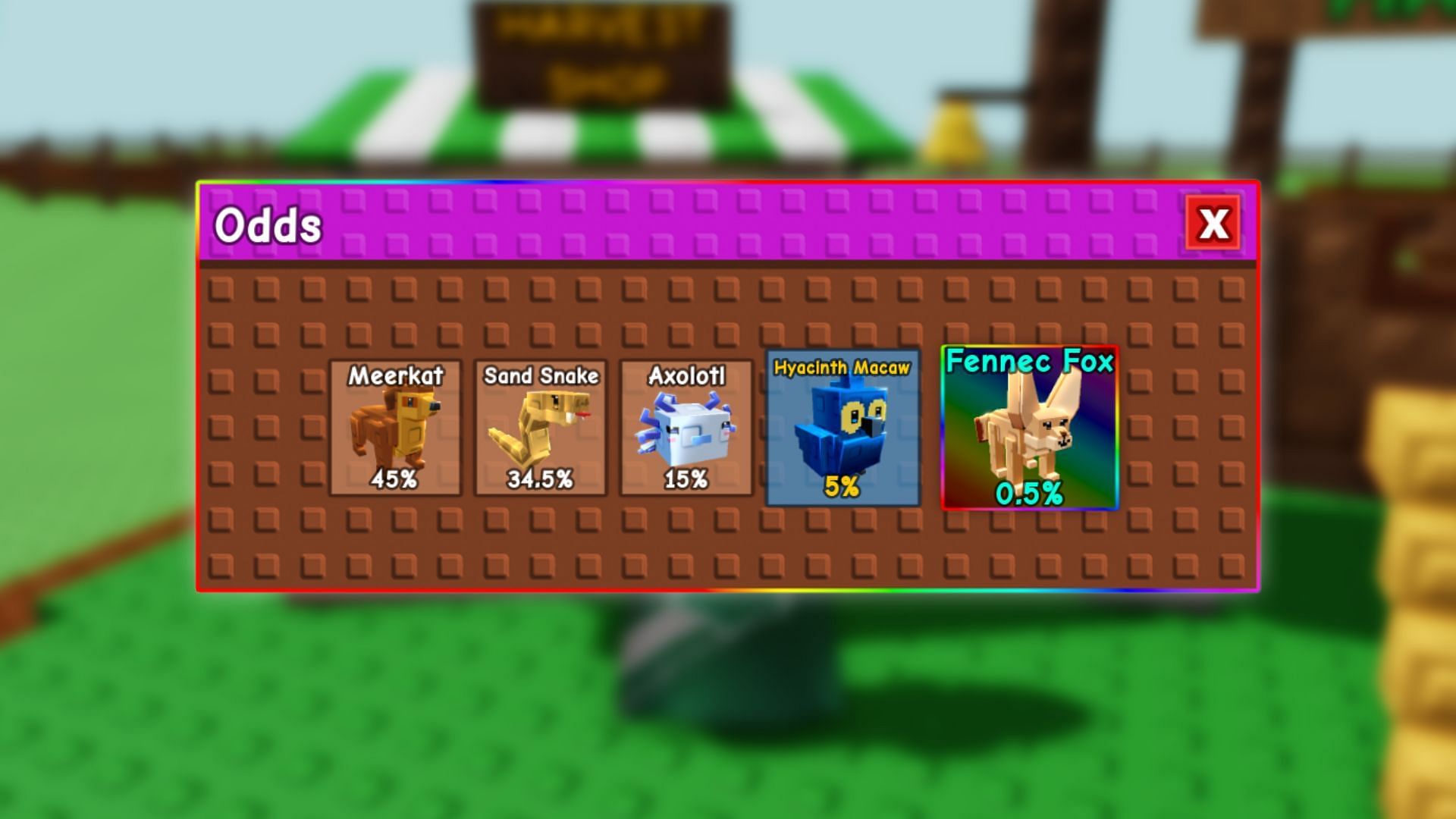 Fennec Fox has an extremely low drop rate (Image via Roblox)